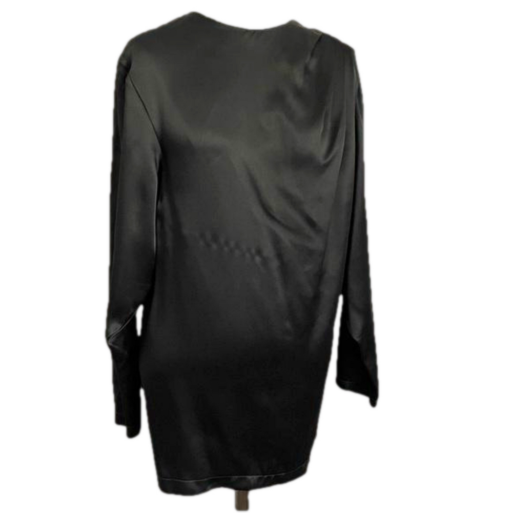 Vintage 80s Black Long Sleeve Batwing Satin Blouse - Medium - Picture 2 of 11